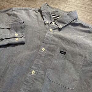 RVCA Shirt Mens Large Long Sleeve Button Up Pocket Skate Surf Cotton Blend Adult